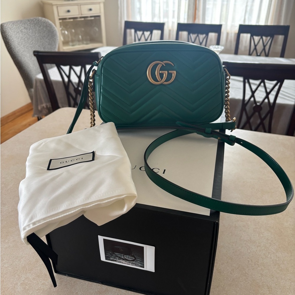 Gucci Green Chevron GG Marmont Crossbody Bag